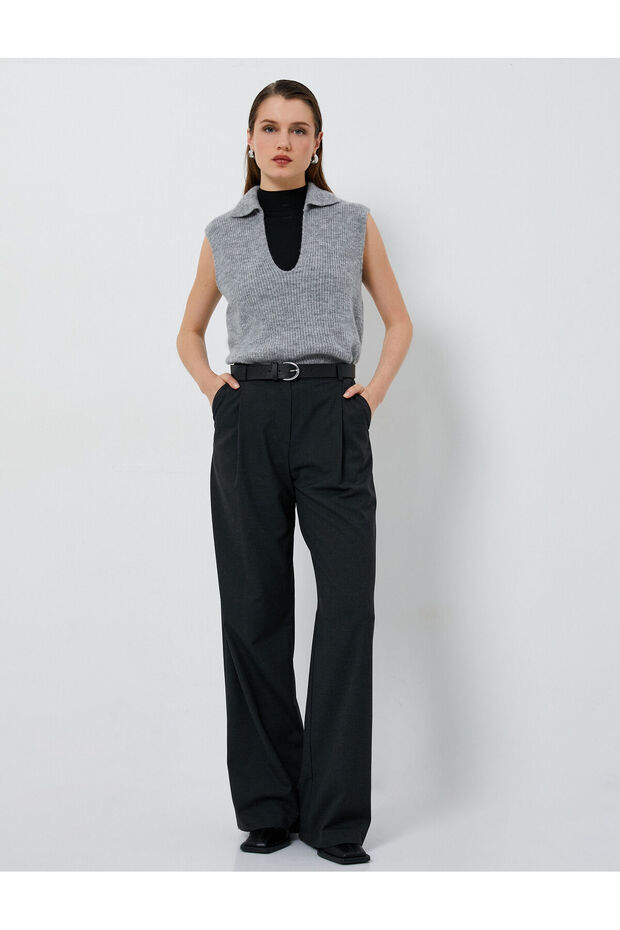 Knitted Sweater Polo Neck with Side Slit Detail