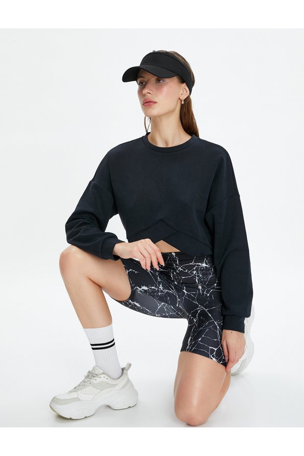 Crop Sports Sweatshirt Asymmetrical Cut Modal Fabric Soft Hand Textured