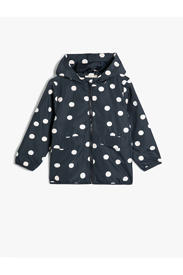 Polka Dot Hooded Coat with Pocket Detail, Cotton Lined that Changes Color in Water