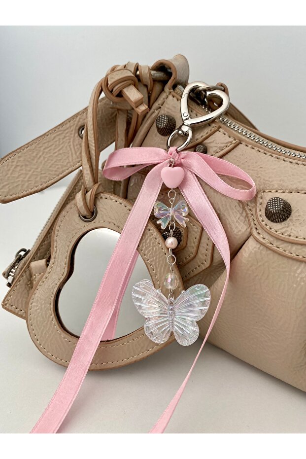 Pink Ribbon Butterfly Bag Charm