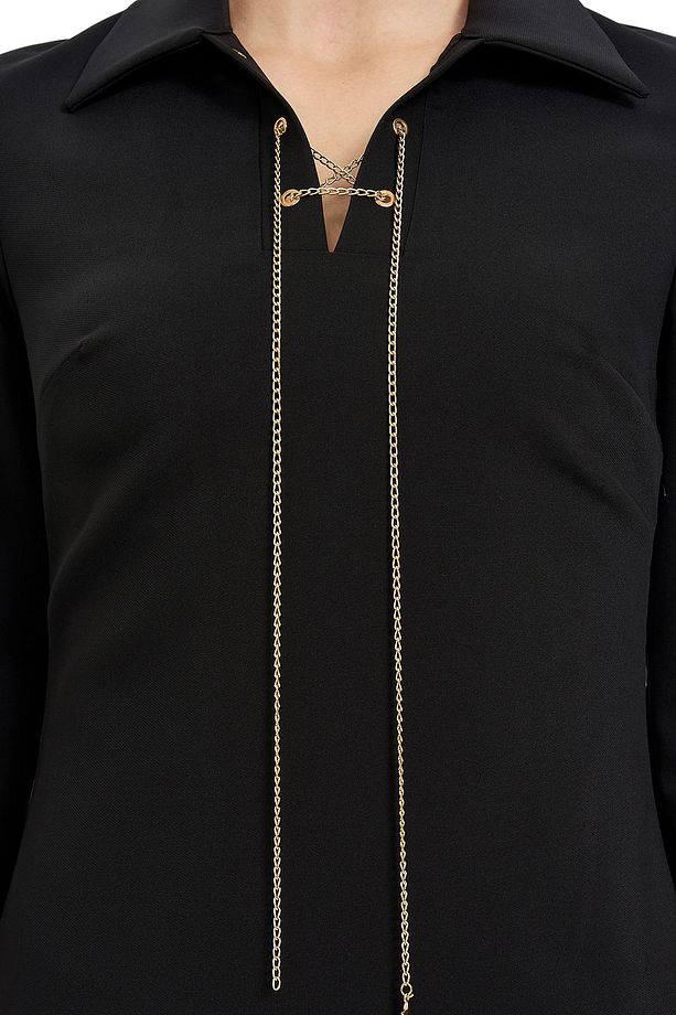 V Yaka Mini Elbise - 6