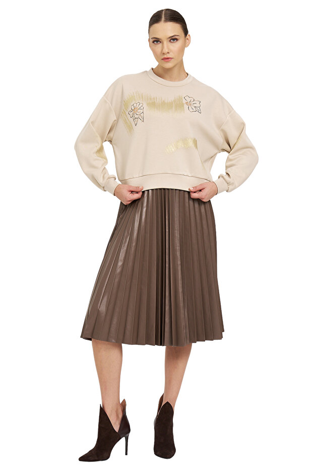 Deri Gül Detaylı Bluz - 4