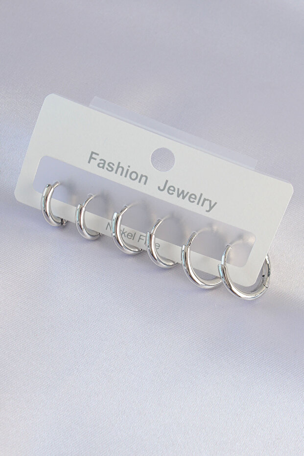 Brass Silver Color Oval Earring Set