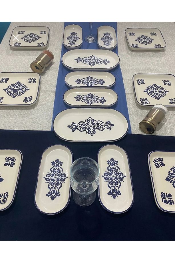 İskandinav mavi desen lüx kahvaltı seti 14 parça 6 kişilik - 3