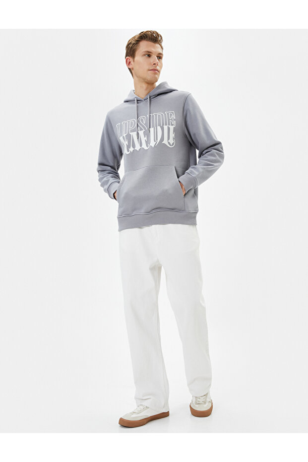 Hooded Sweat Slogan Printed Kangaroo Pocket Detailed
