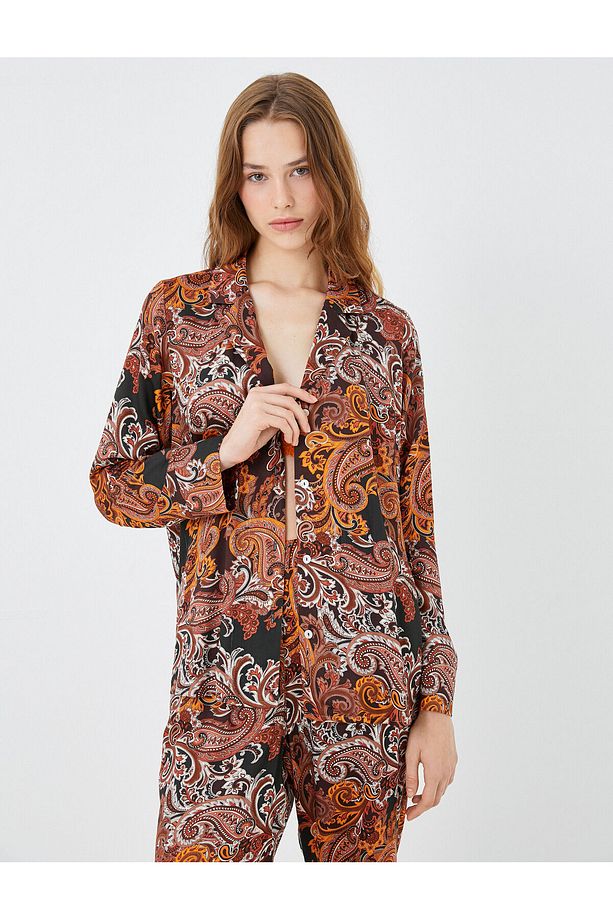 Düğmeli Pijama Üstü Uzun Kollu - 4