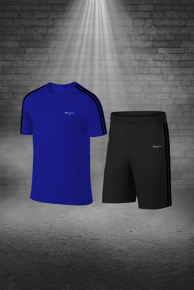 Plus Size Men's Blue Dri-Fit Comfortable Short Sleeve T-Shirt Shorts Two-Piece Set for Sports (4Xl-10Xl)