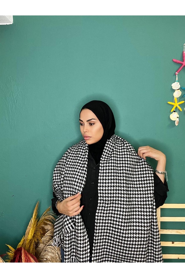 وشاح وشال بنمط houndstooth للشتاء - 1