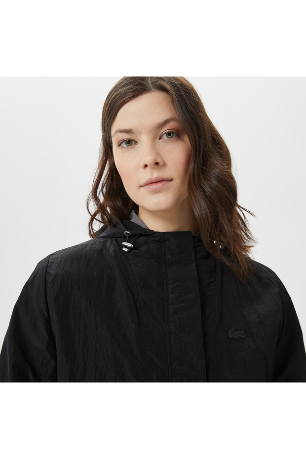 Kadın Kapüşonlu Siyah Mont - 5