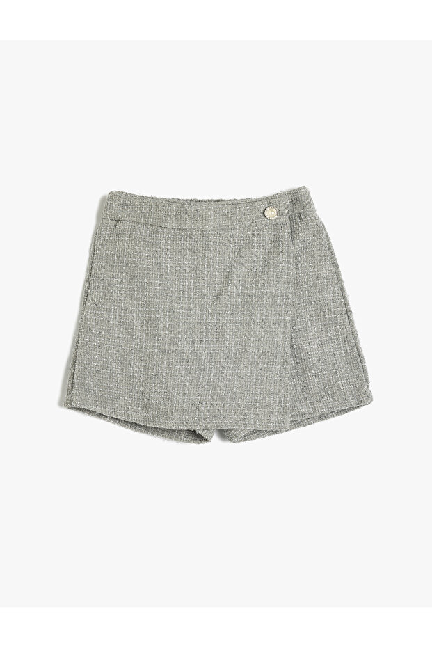 Shorts Skirt Tweed Double Breasted Button Detailed