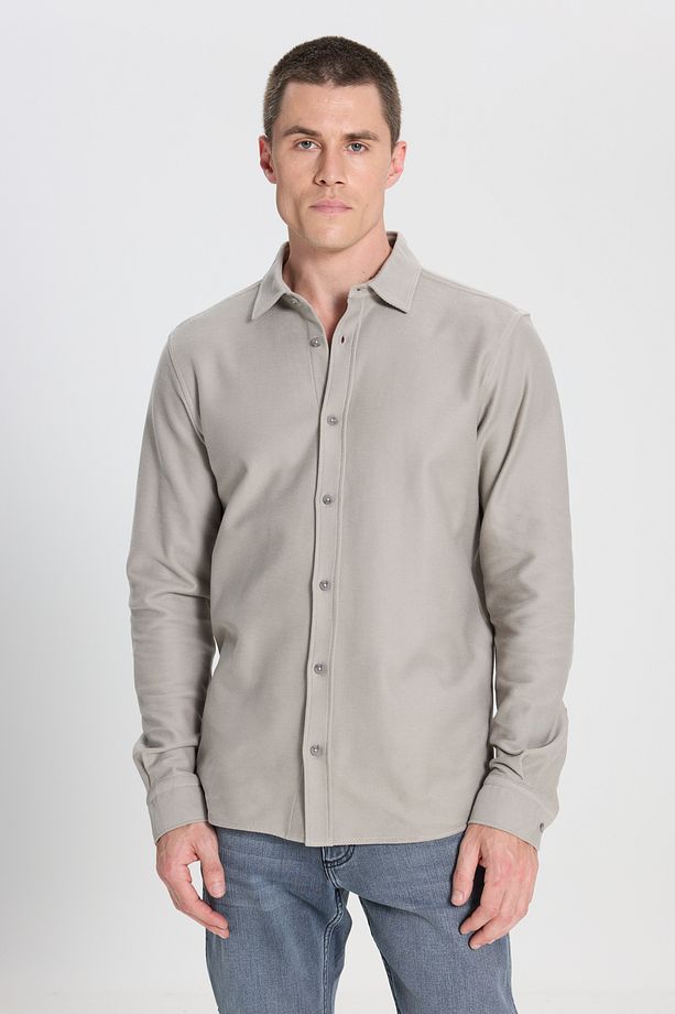 Regular Fit Normal Kesim %100 Pamuk Taş Rengi Gömlek - 1