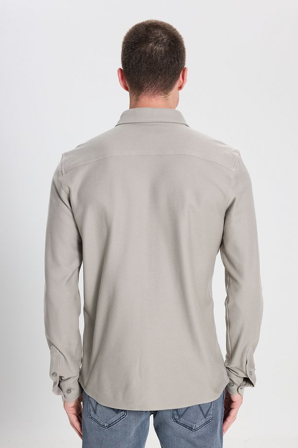 Regular Fit Normal Kesim %100 Pamuk Taş Rengi Gömlek - 5