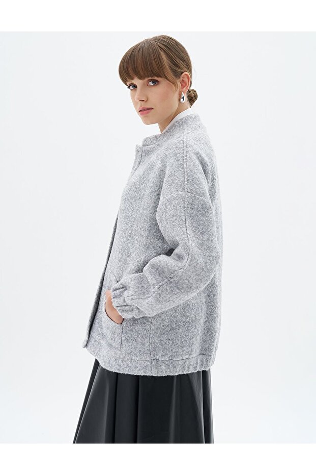 سترة بومبر رمادية - إغلاق سريع - 4