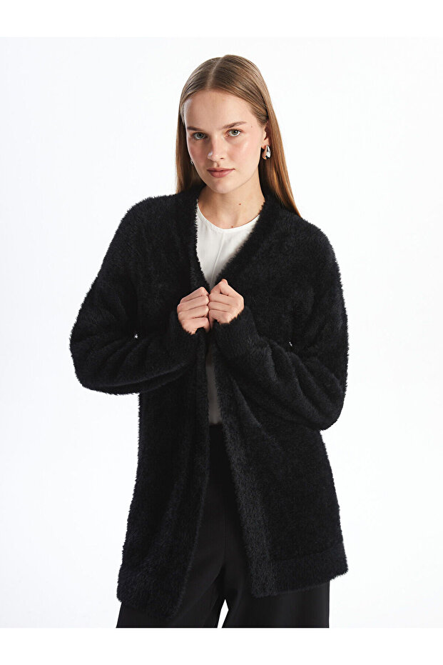 Ozmarka New Season Shawl Collar Plain Long Sleeve Women's Plush Cardigan