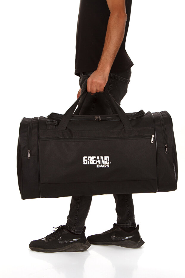 GreandBags Siyah Büyük Boy Valiz Seyahat spor Çantası 4 Bölmeli Çanta El Ve Omuz Çantası