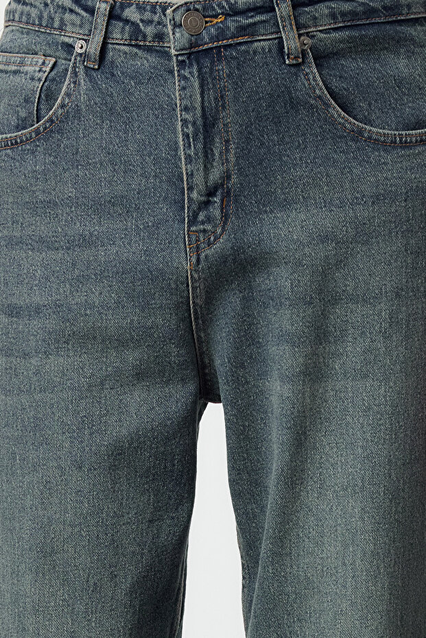 Lacivert Eskitme Efectli Baggy/90's Straight Fit Jeans Bol Kot Pantolon TMNSS24JE00012 - 4