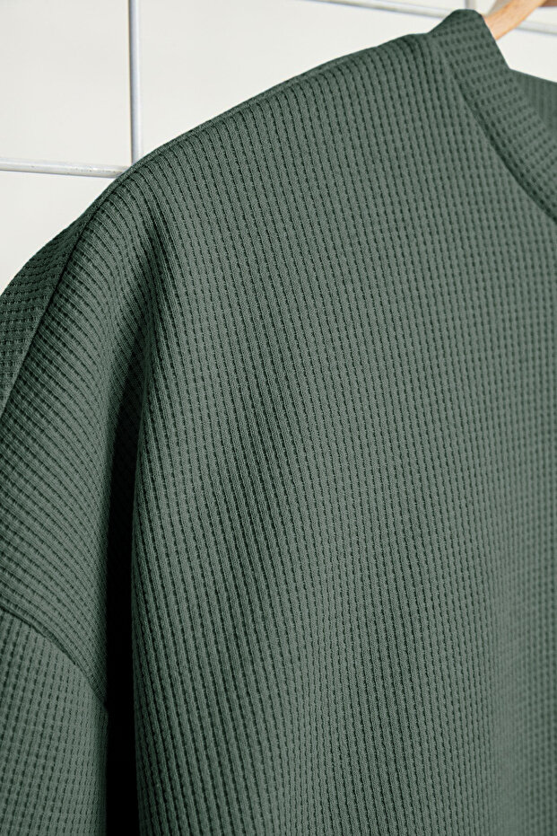 Basic Mint Oversize/Geniş Kesim Dokulu Waffle Kısa Kol T-Shirt TMNSS22TS00049 - 9
