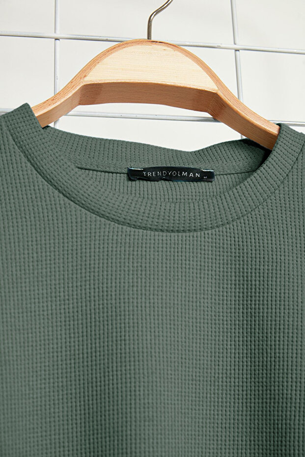 Basic Mint Oversize/Geniş Kesim Dokulu Waffle Kısa Kol T-Shirt TMNSS22TS00049 - 8