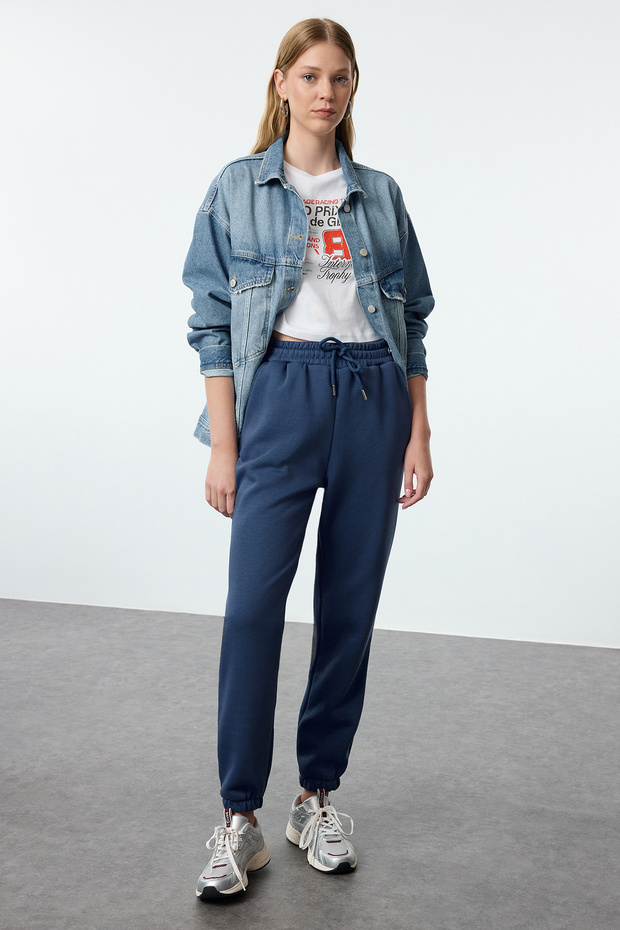 Indigo Gruby Polar Podstawowe Dzianinowe Spodnie Dresowe TWOAW22EA0468 - 1