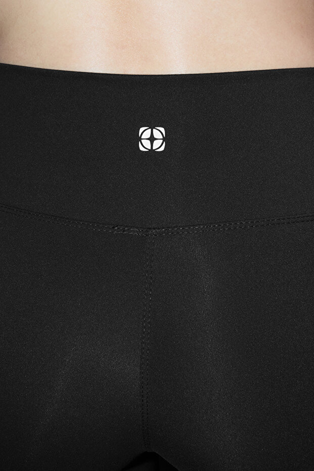 Siyah Soft Fırçalı Kumaş Reflektör Baskı Detaylı Tam Boy Örme Spor Tayt THMAW25TY00020 - 4