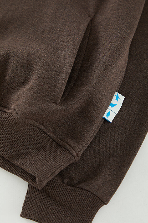 Koyu Kahverengi Oversize/Geniş Kesim İçi Polarlı Kapüşonlu Sweatshirt TMNAW25SW00115 - 3