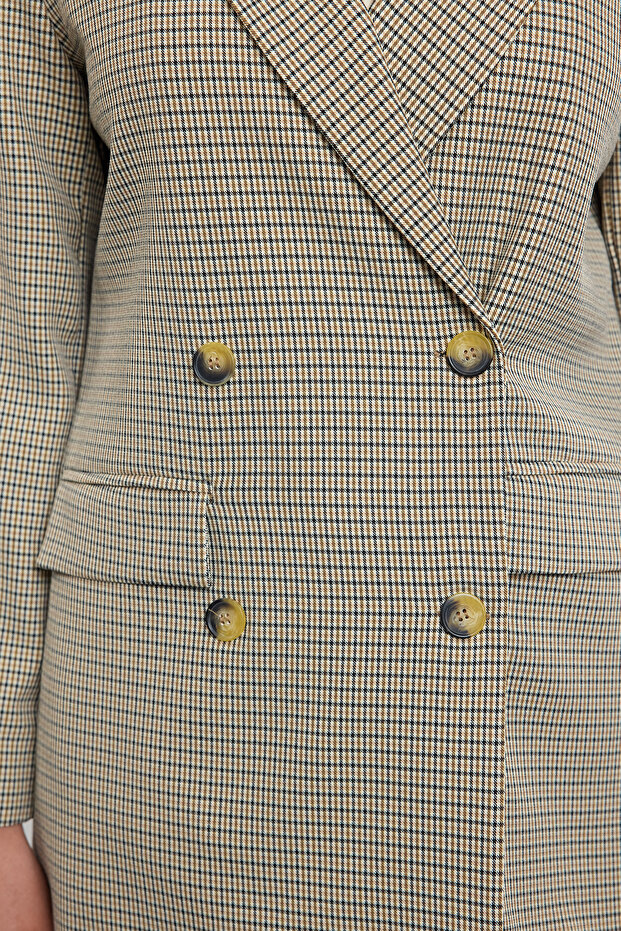 Kahverengi Kazayağı Desenli Dokuma Blazer Ceket TWOAW25BC00036 - 4