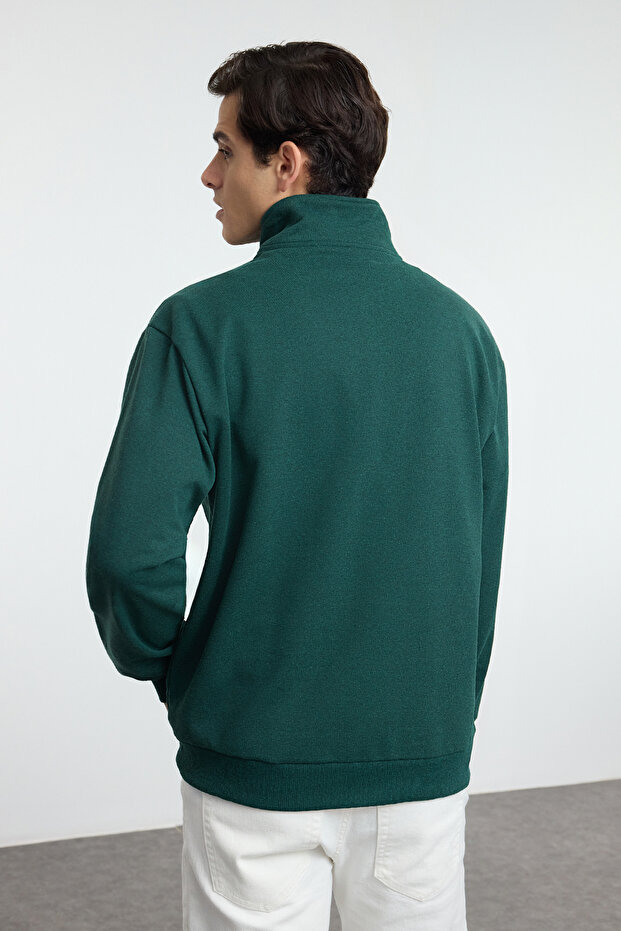 Zümrüt Oversize/Geniş Kesim Dik Yaka Fermuarlı Etiketli İçi Polarlı Sweatshirt TMNAW25SW00168 - 5