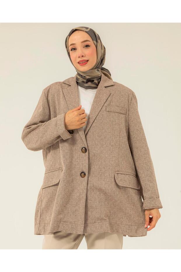 Retro Basic Kahve Ceket - 1
