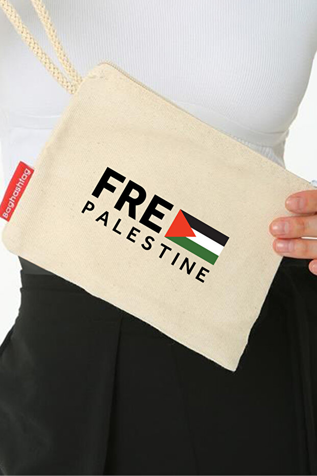 Traditional Palestinian "Free Palestine" and Flag Digital Printed Canvas Clutch with Zippered