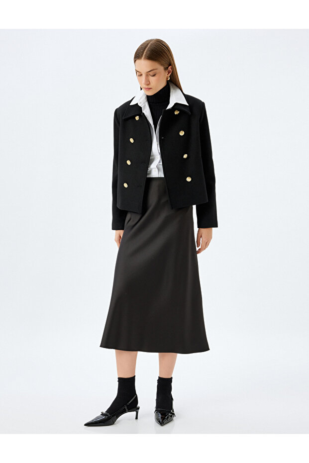 Standard Waist Slim Fit A-Line Midi Length Satin Skirt