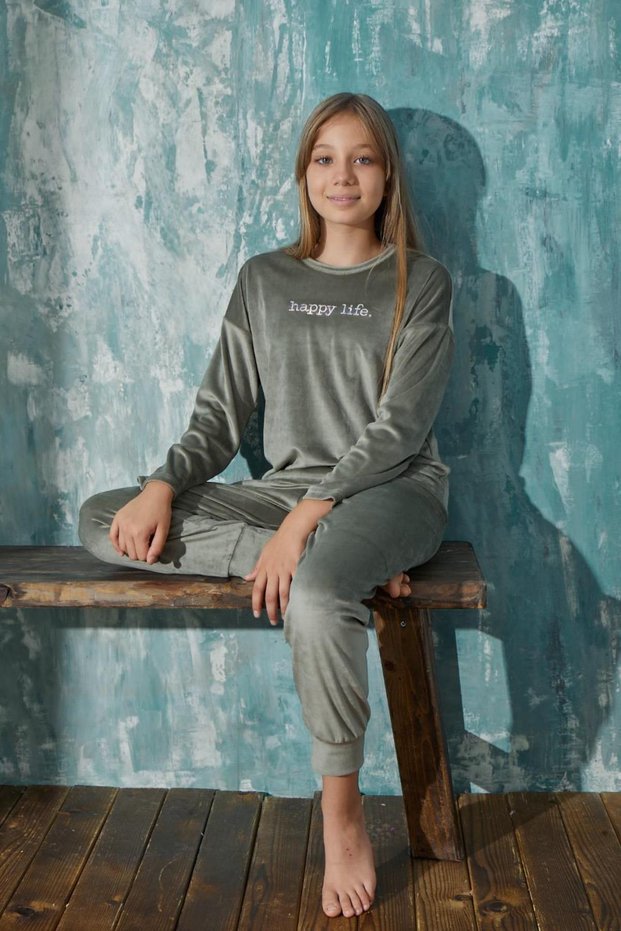 Girl's Long Sleeve Velvet Green Pajamas Suit C2T0N9O31-11