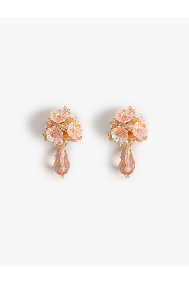 Flower Patterned Earrings with Bead Detail
