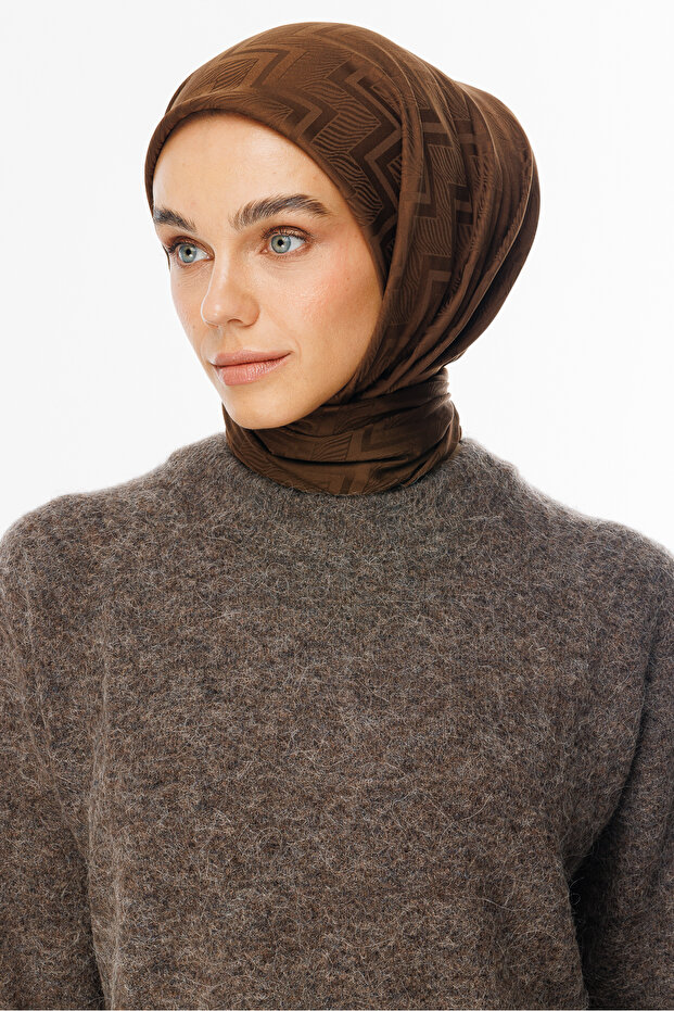Dark Viora Pattern Silky Jacquard Scarf - 5