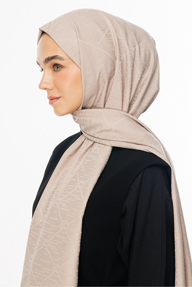 Bej Moon Is Pattern Jacquard Şal - 4