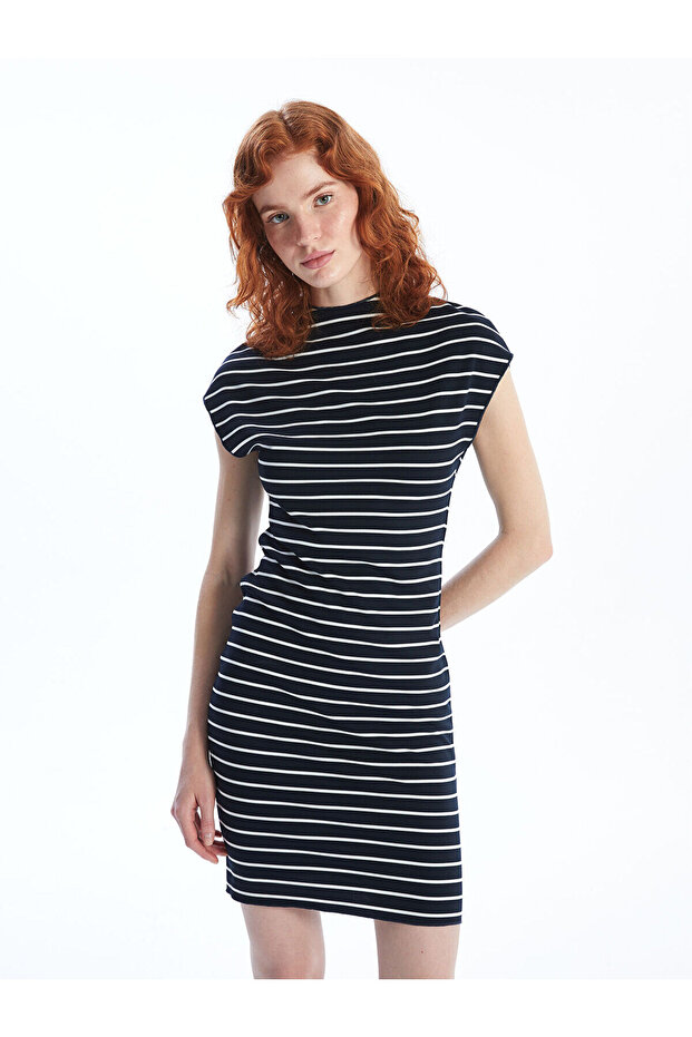 Lcw Vision White Mock Neck Striped Dress