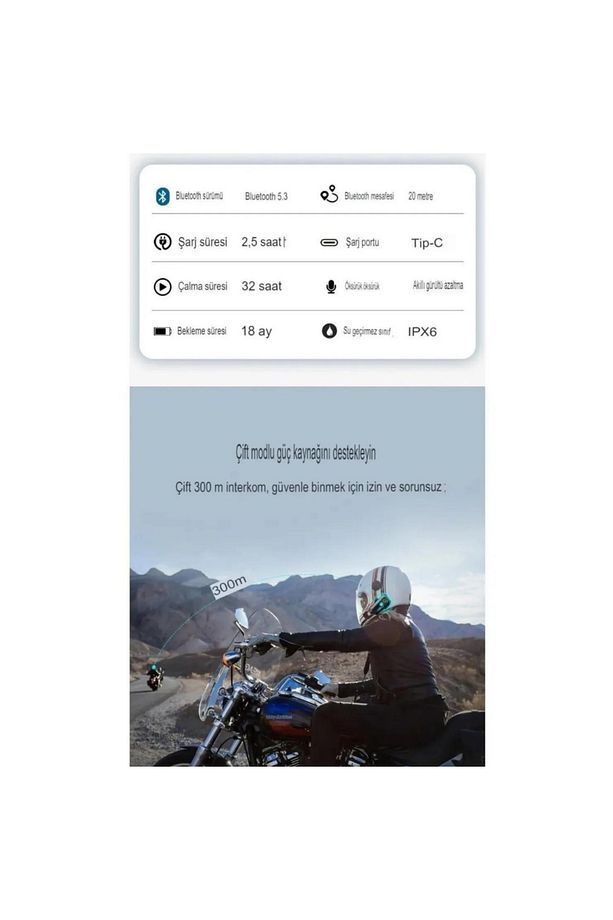2 Intercom Bağlantılı Su Geçirmez Motosiklet Kask Bluetooth 5.3 300m Intercoom 2.000mah New - 5