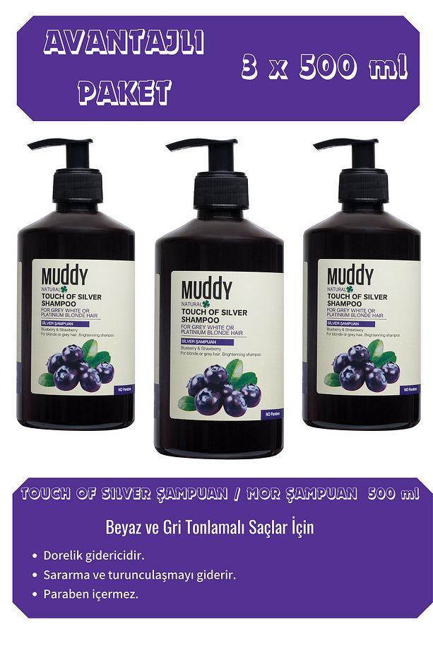 Dorelik Giderici Mor Şampuan Touch Of Silver Şampuan 500 ml x 3 - 1