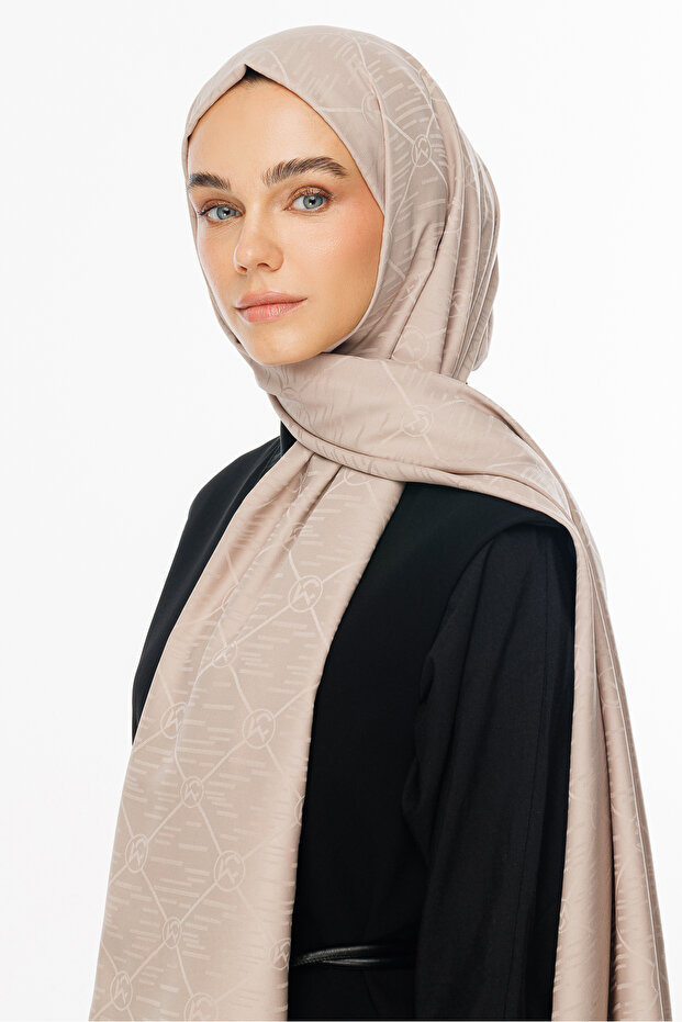 Bej Moon Is Pattern Jacquard Şal - 5