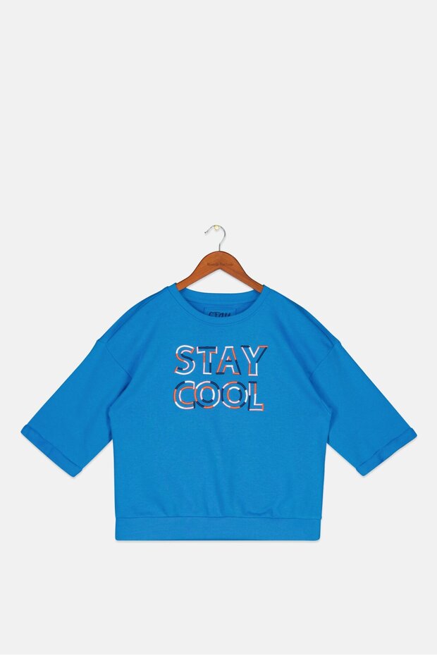 Kids Girl Crew Neck Long Sleeve Embroidered Sweatshirt, Blue