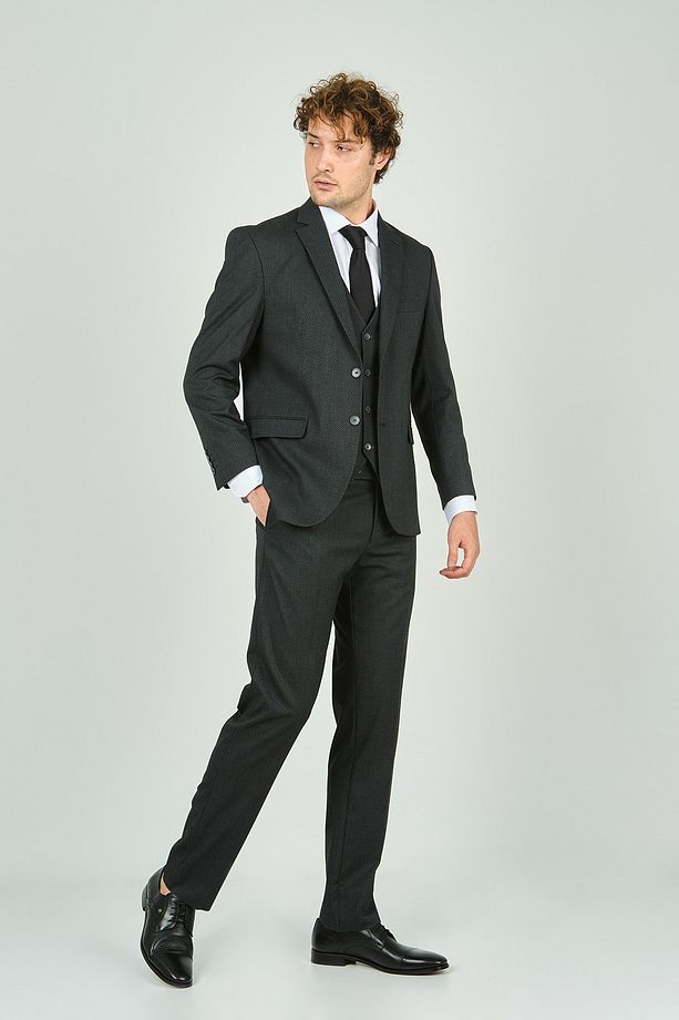 Gio Erkek Regular Fit Mono Yaka Yelekli Takım Elbise 4460 Füme - 1