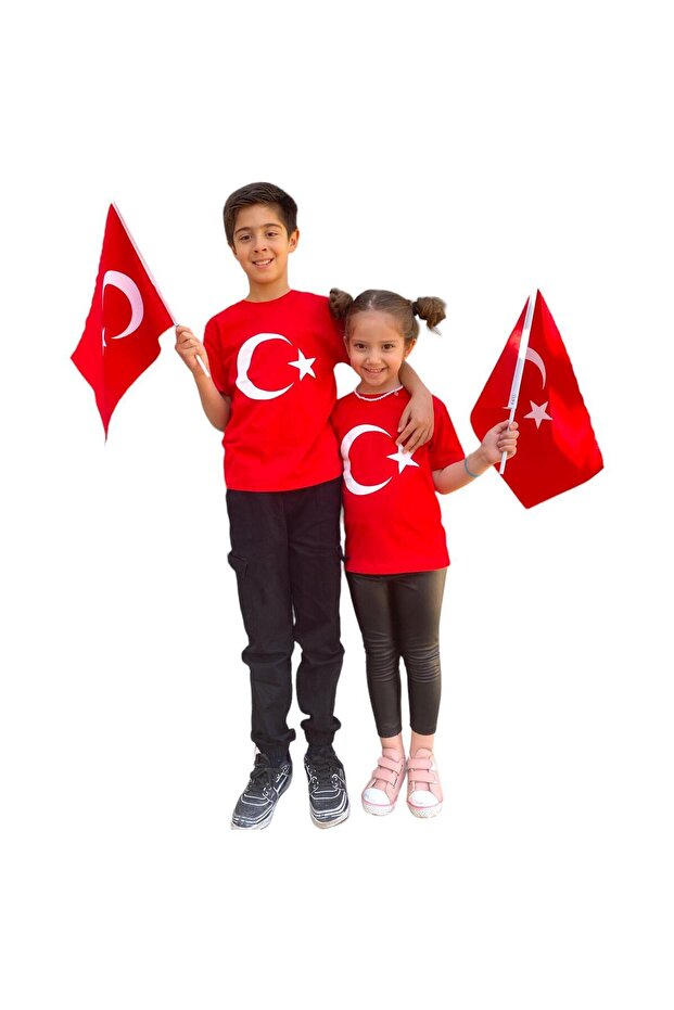 Red-White Unisex Children's T-shirt with Turkish Flag (5-16 years)