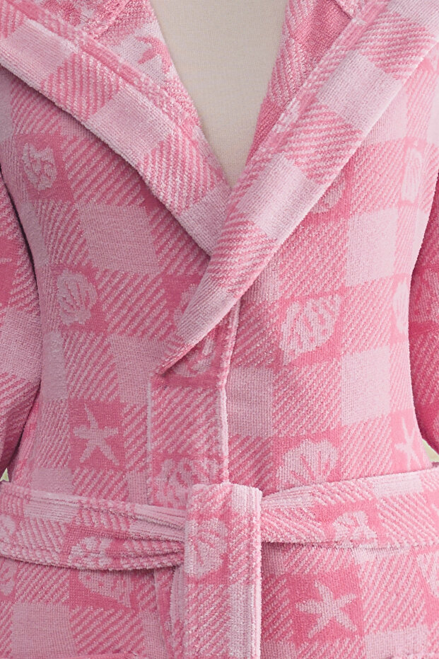 Shell Plaid Kadife Kapüşonlu Bornoz - 2