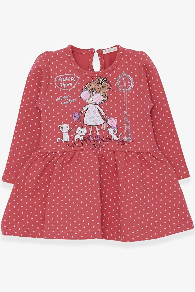 Girl's Long Sleeve Dress Glitter Printed with Glasses 1-4 Years, Tile