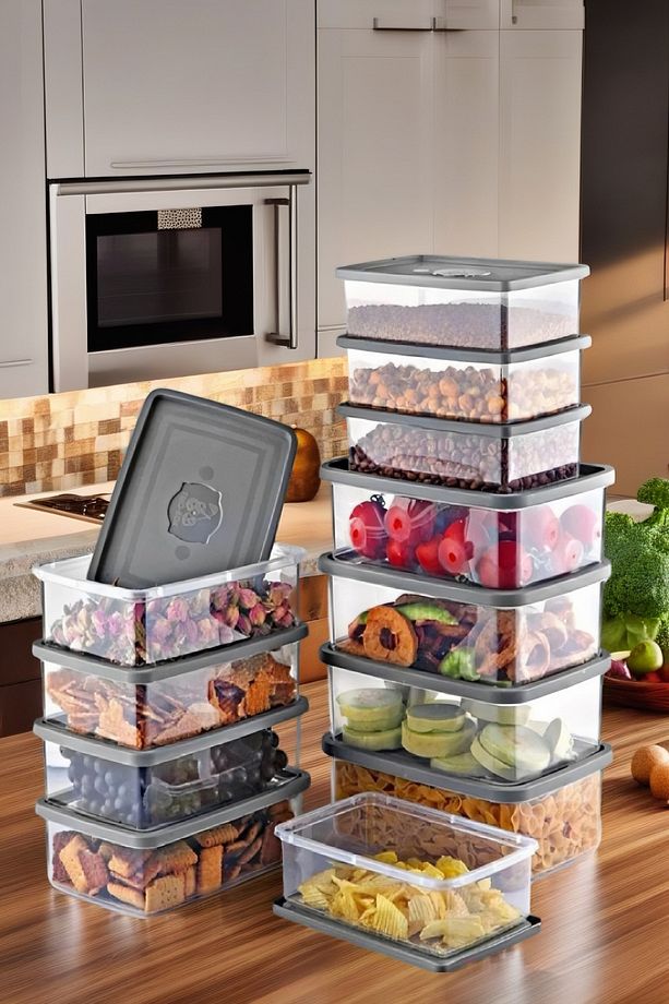 12'Li Set Dikdörtgen Mikrodalga & Difriz Uyumlu Saklama Kabı X4 0,75 Lt/1 Lt/1,5 Lt - 4
