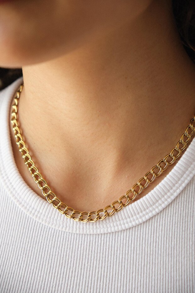 7mm Non-Tarnish Steel Chain Necklace - Double Circles and Thick Intertwining