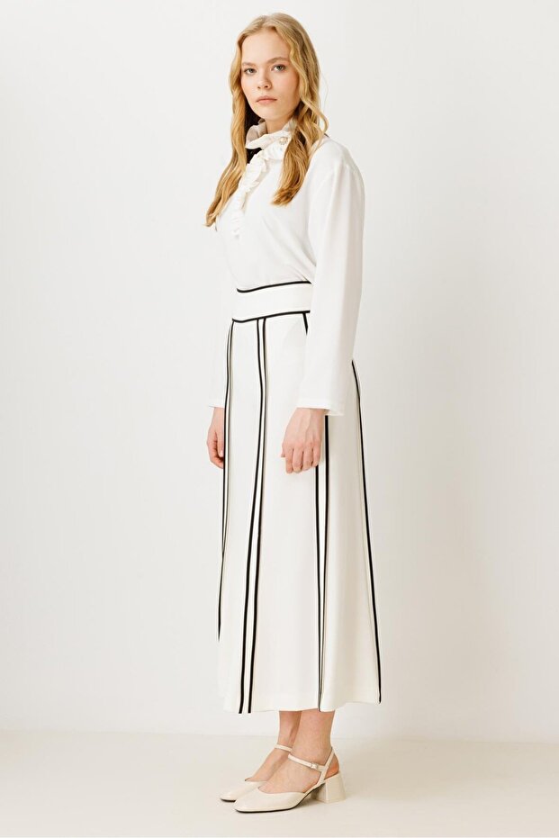 GHİSA BİYELİ PANTOLON EKRU - 3