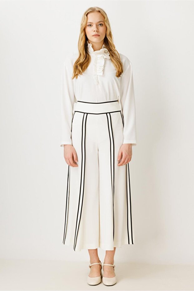 GHİSA BİYELİ PANTOLON EKRU - 2