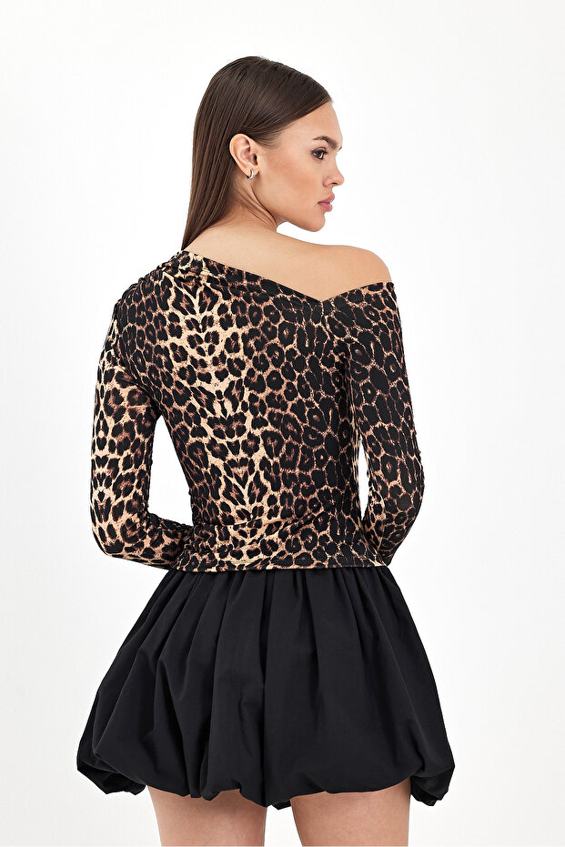 Kadın LEOPAR Açık Omuzlu Sandy Örme Bluz - 8