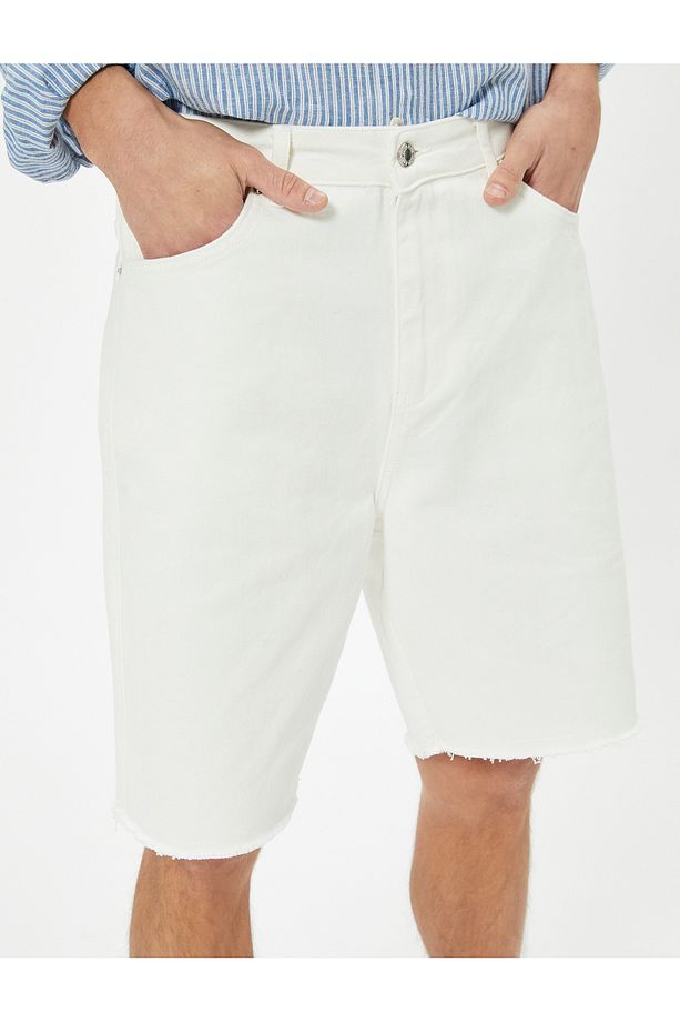 Slim Fit Kot Şort Bermuda Cep Detaylı Pamuklu - 5