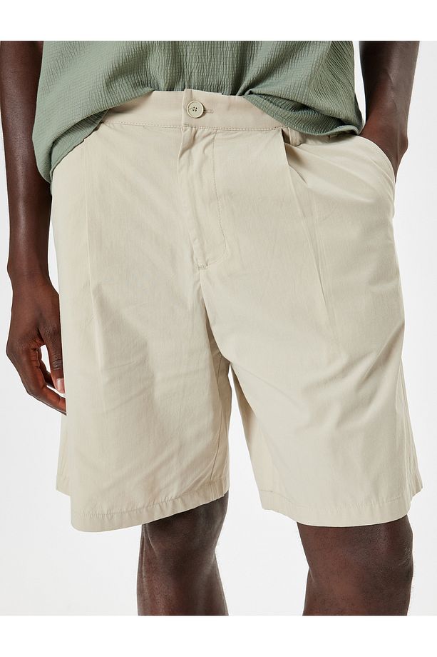 Kumaş Şort Oversize Pileli Chino Düğmeli Cep Detaylı - 5